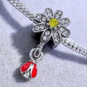 Flower Lady Bug Charm fits PANDORA